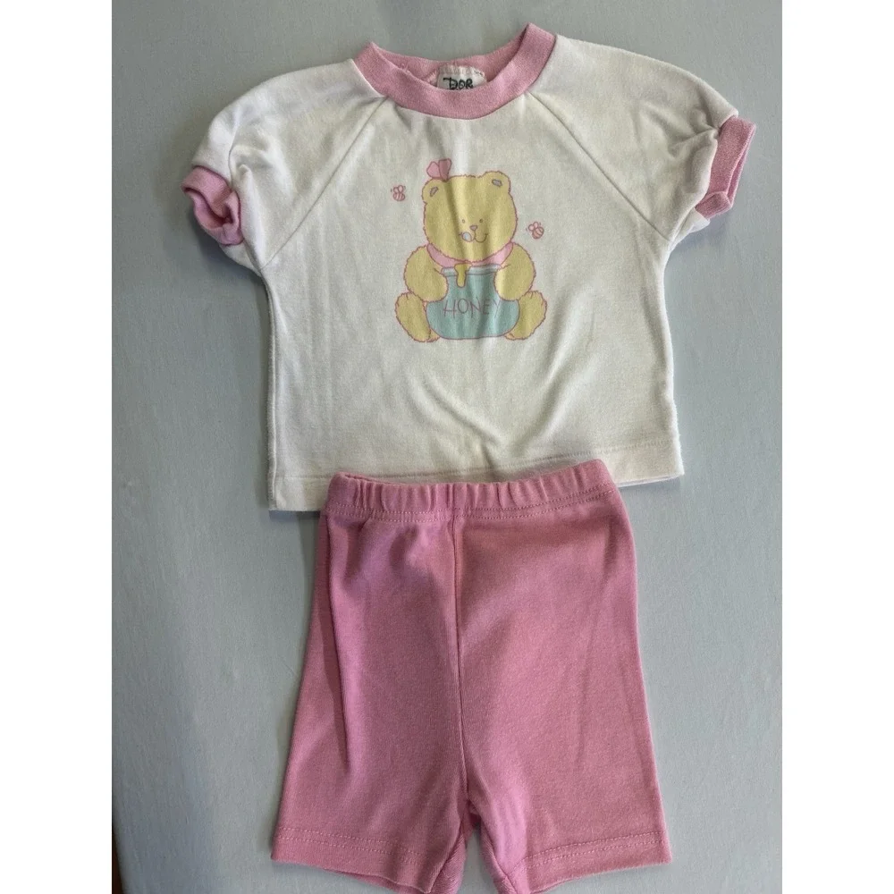 Vintage 80s/90s Health-Tex Baby Girls 2 Pc Honey Bear Outfit 18 Months USA
